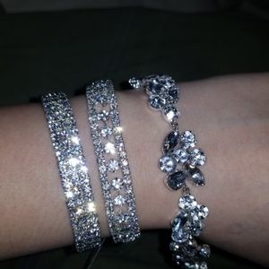 Three silver rhinestone bracelets
